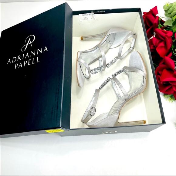 Adrianna Papell Daphne Stiletto Sandal Size 6 Silver Satin & Leather Embellished - Picture 9 of 16